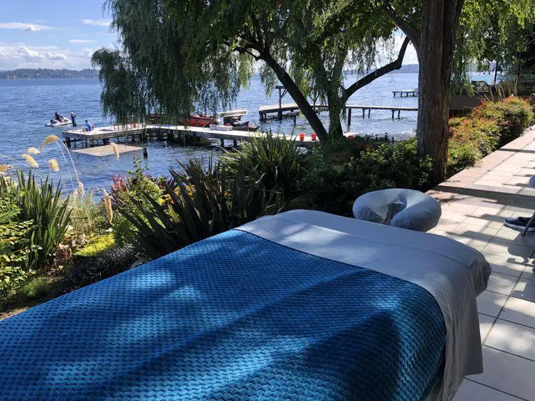 Massage Table by the Lake Shore Under a Tree